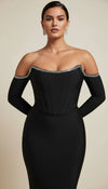 Robe Corset Épaules Dénudées Noire Scintillante