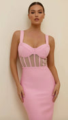 Robe Corset Fendue Résille Rose Vif