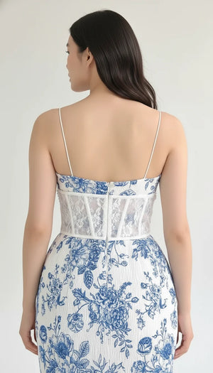 Robe Corset Fleurie Blanche Bleue - Vue dos