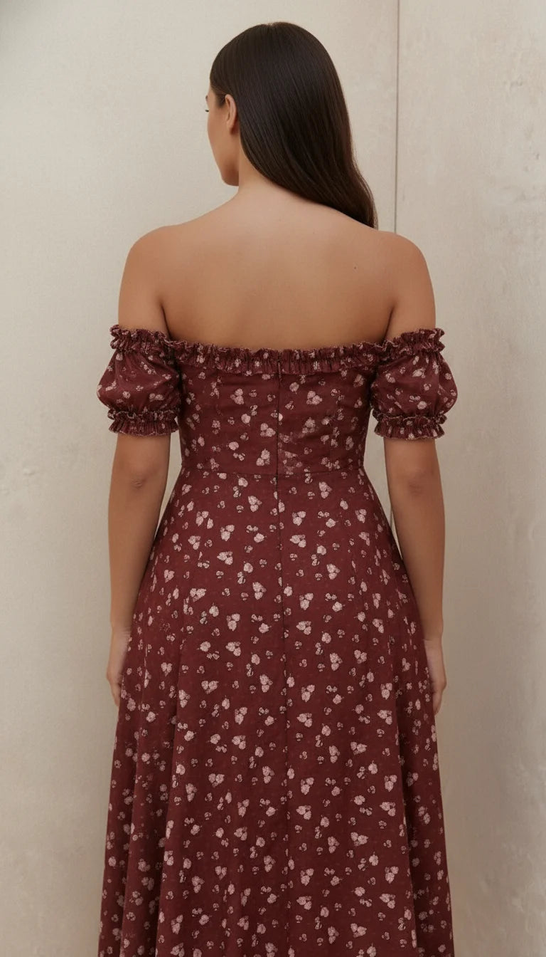 Robe Corset Fleurie Bordeaux - Vue dos