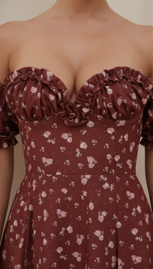 Robe Corset Fleurie Bordeaux - Vue face