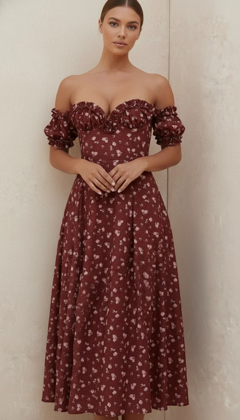 Robe Corset Fleurie Bordeaux