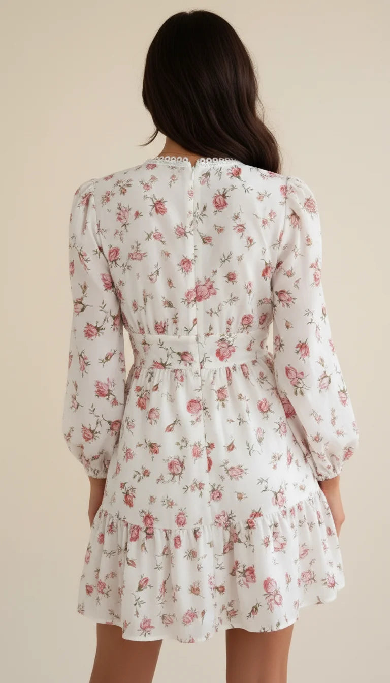 Robe Corset Fleurie Roses Poudrées - Vue dos