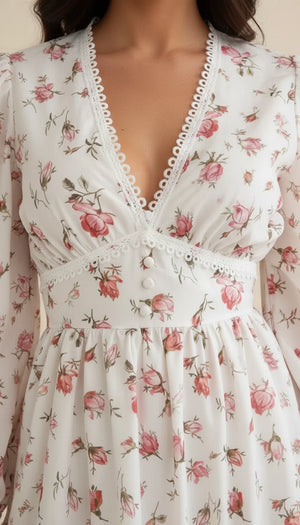 Robe Corset Fleurie Roses Poudrées - Vue face