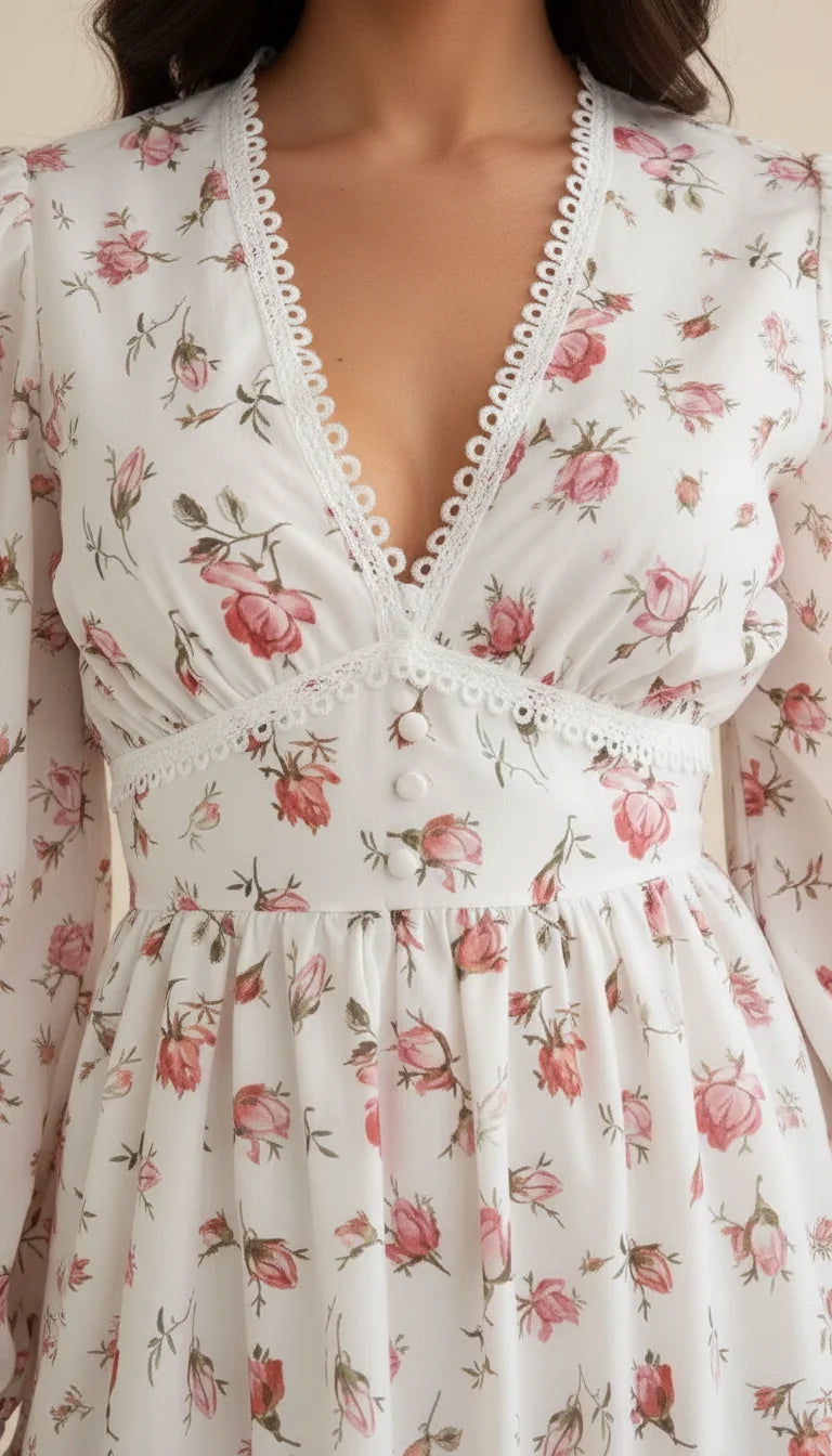 Robe Corset Fleurie Roses Poudrées - Vue face