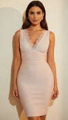 Robe Corset Fourreau Dentelle Rose Poudré