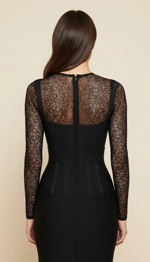 Robe Corset Fourreau Maille Noire - Vue dos