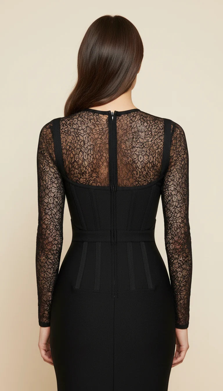 Robe Corset Fourreau Maille Noire - Vue dos
