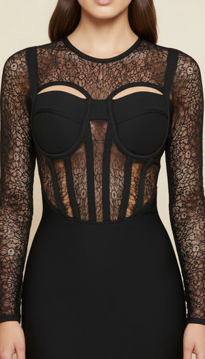 Robe Corset Fourreau Maille Noire - Vue face
