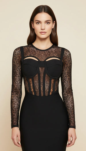 Robe Corset Fourreau Maille Noire - Vue principale
