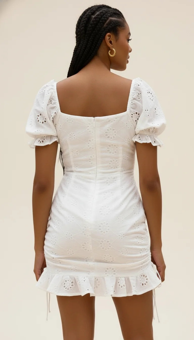 Robe Corset Froncée Broderie Blanche - Vue dos