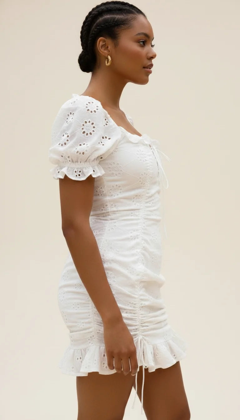 Robe Corset Froncée Broderie Blanche - Vue profil
