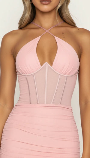 Robe Corset Froncée Rose Poudré - Vue face