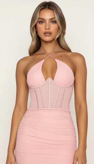 Robe Corset Froncée Rose Poudré - Vue principale