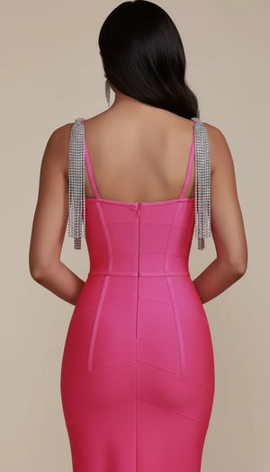 Robe Corset Fuchsia Bretelles Strass - Vue dos