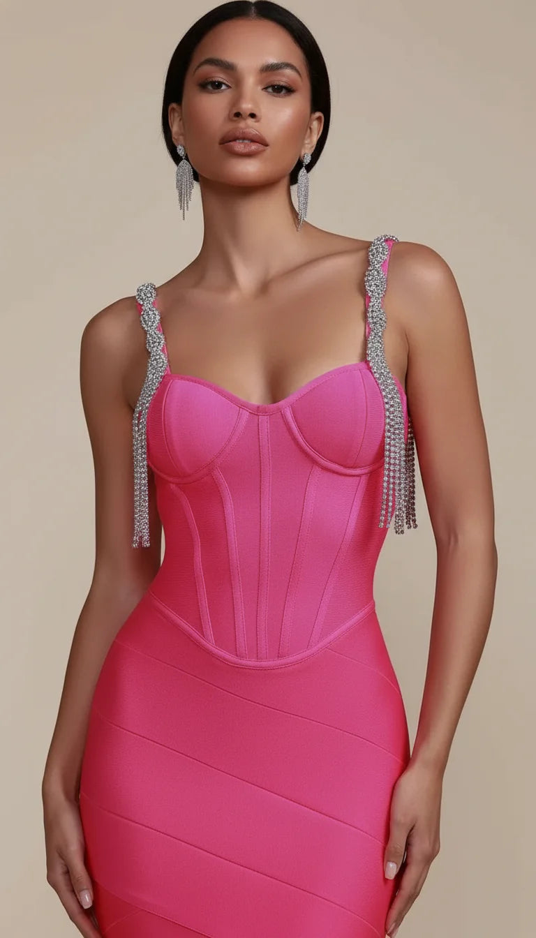 Robe Corset Fuchsia Bretelles Strass