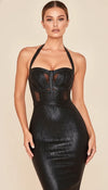 Robe Corset Halter Texturée Noire