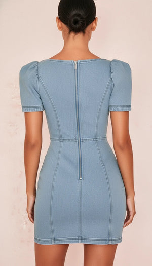 Robe Corset Jean Manches Bouffantes - Vue dos