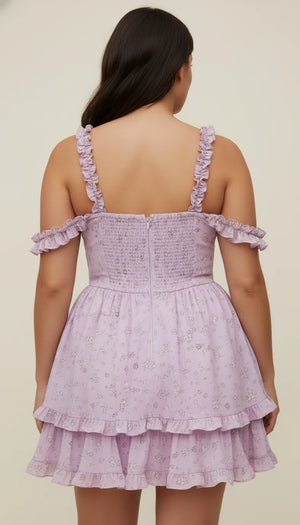 Robe Corset Lavande Fleurie Volants - Vue dos