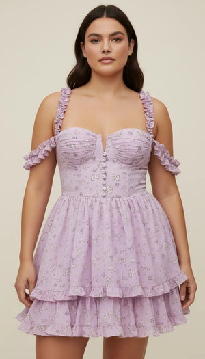 Robe Corset Lavande Fleurie Volants - Vue principale