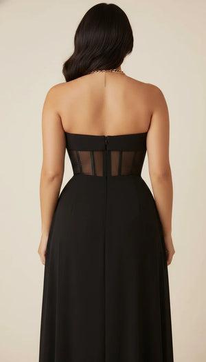 Robe Corset Longue Fendue Noire - Vue dos