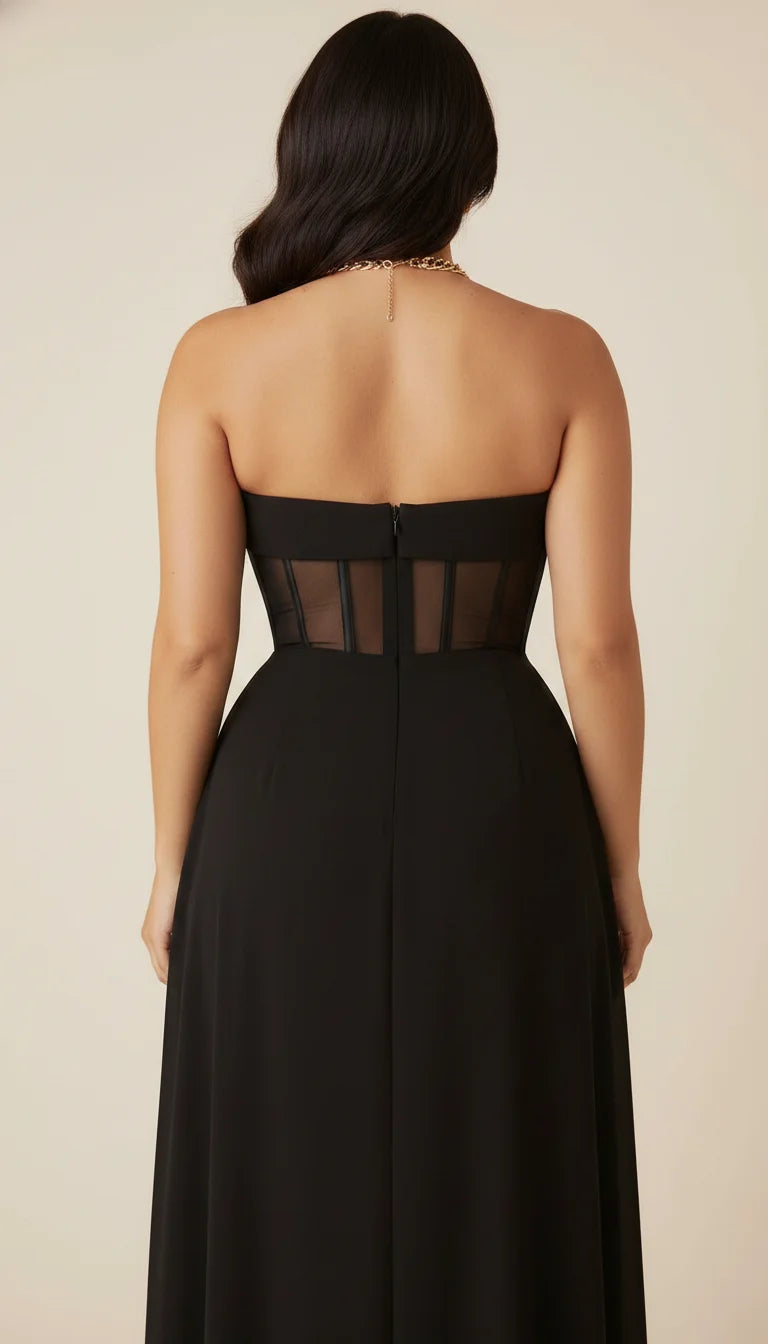Robe Corset Longue Fendue Noire - Vue dos