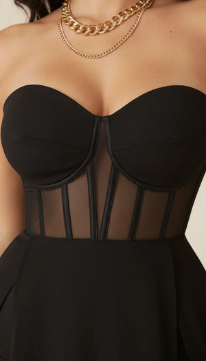 Robe Corset Longue Fendue Noire - Vue face