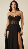 Robe Corset Longue Fendue Noire