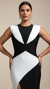 Robe Corset Longue Géométrique Noir Blanc
