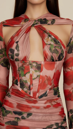 Robe Corset Maille Fleurie Rosée - Vue face