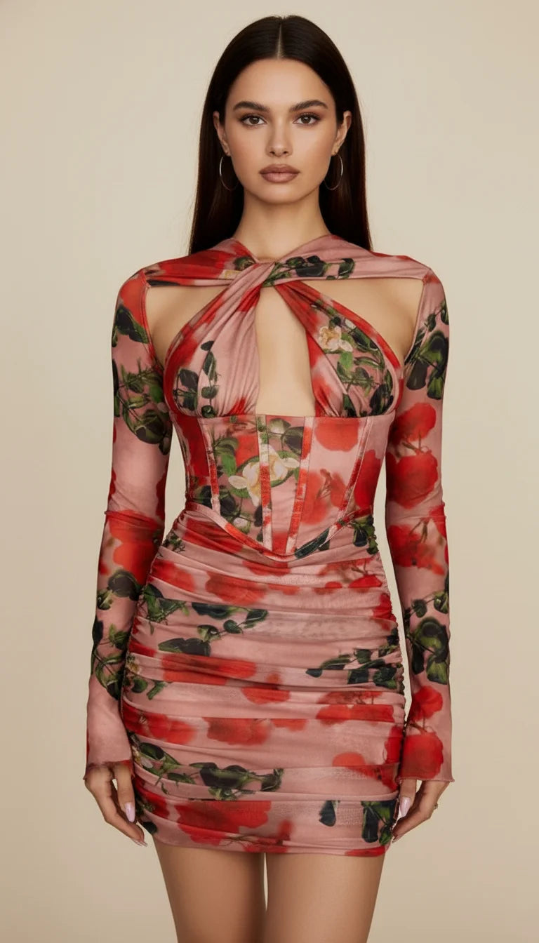 Robe Corset Maille Fleurie Rosée - Vue principale