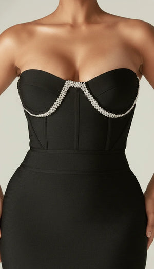 Robe Corset Maille Strass Noire - Vue face