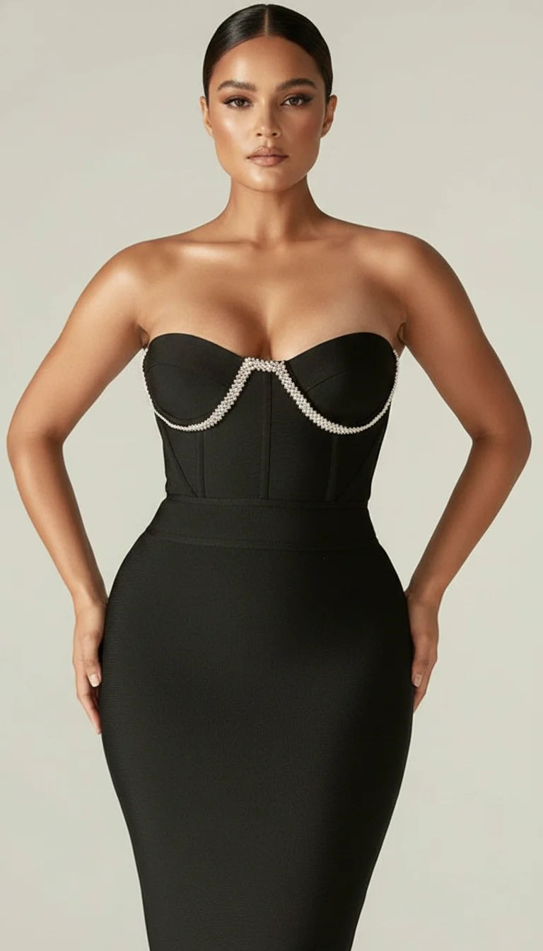 Robe Corset Maille Strass Noire