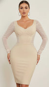 Robe Corset Ajustée Manches Longues Nude