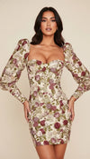 Robe Corset Manches Bouffantes Fleurie