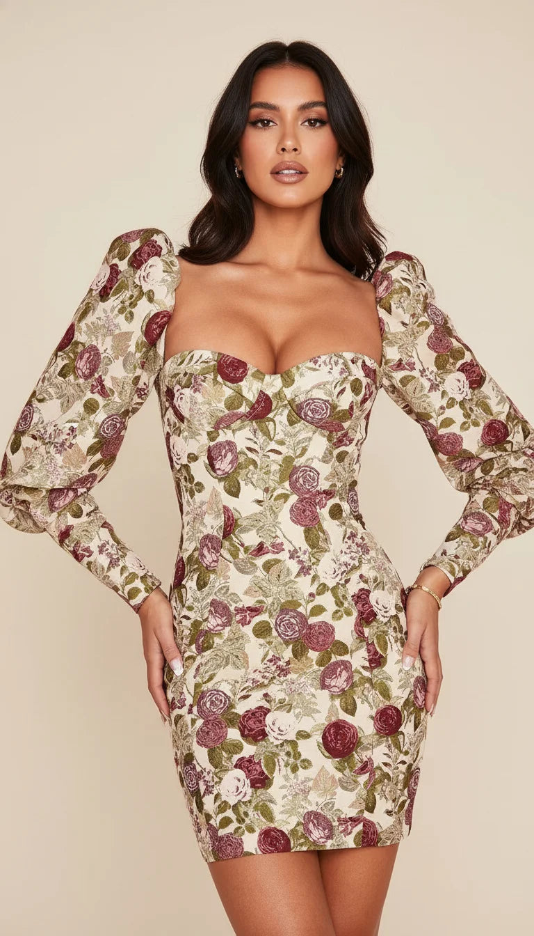 Robe Corset Manches Bouffantes Fleurie - Vue principale