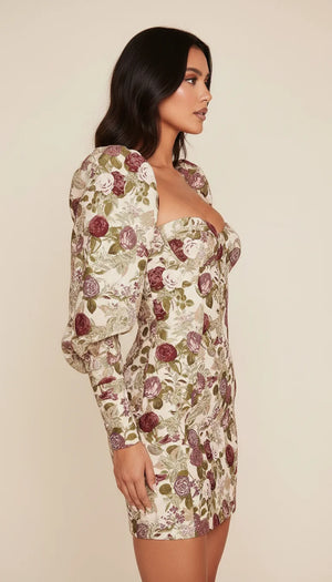Robe Corset Manches Bouffantes Fleurie - Vue profil