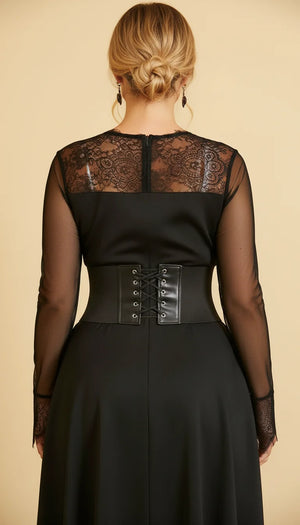 Robe Corset Manches Évasées Noire - Vue dos