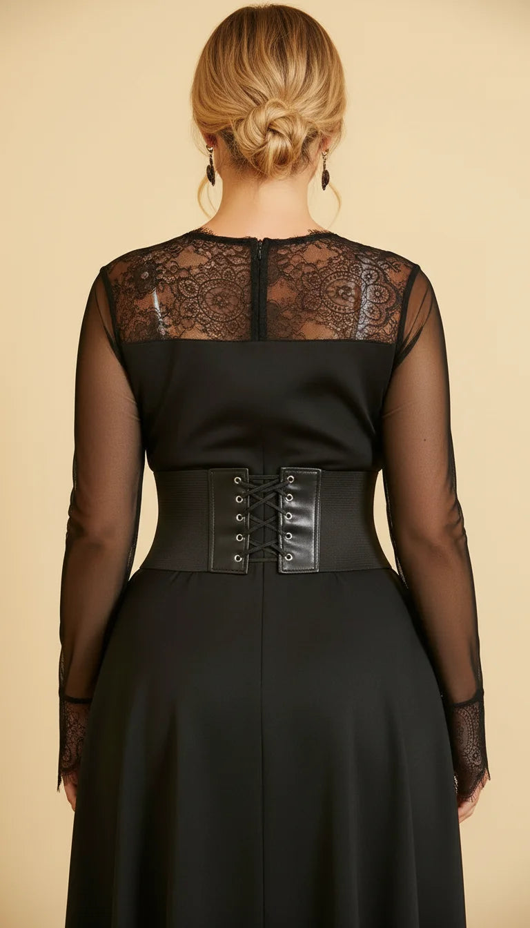 Robe Corset Manches Évasées Noire - Vue dos