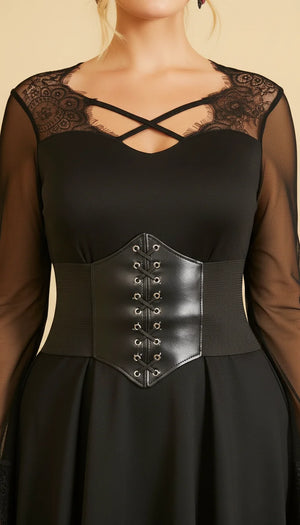 Robe Corset Manches Évasées Noire - Vue face
