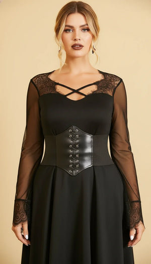 Robe Corset Manches Évasées Noire - Vue principale