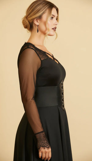 Robe Corset Manches Évasées Noire - Vue profil