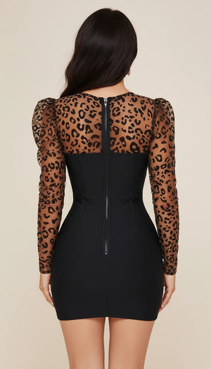 Robe Corset Manches Léopard Noire - Vue dos