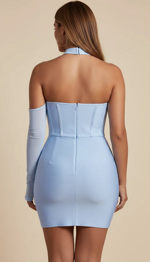 Robe Corset Manches Maille Bleu Ciel - Vue dos