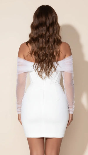 Robe Corset Manches Organza Blanche - Vue dos