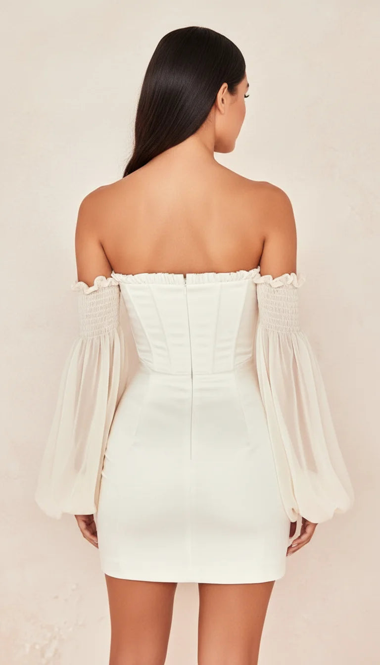 Robe Corset Manches Organza Ivoire - Vue dos