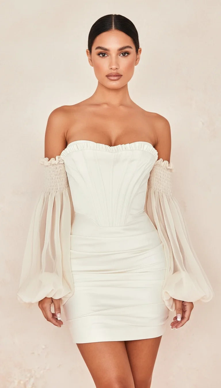 Robe Corset Manches Organza Ivoire