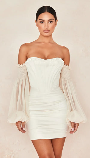 Robe Corset Manches Organza Ivoire - Vue principale