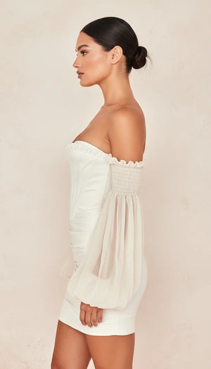 Robe Corset Manches Organza Ivoire - Vue profil