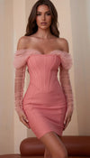 Robe Corset Manches Tulle Rose Poudré